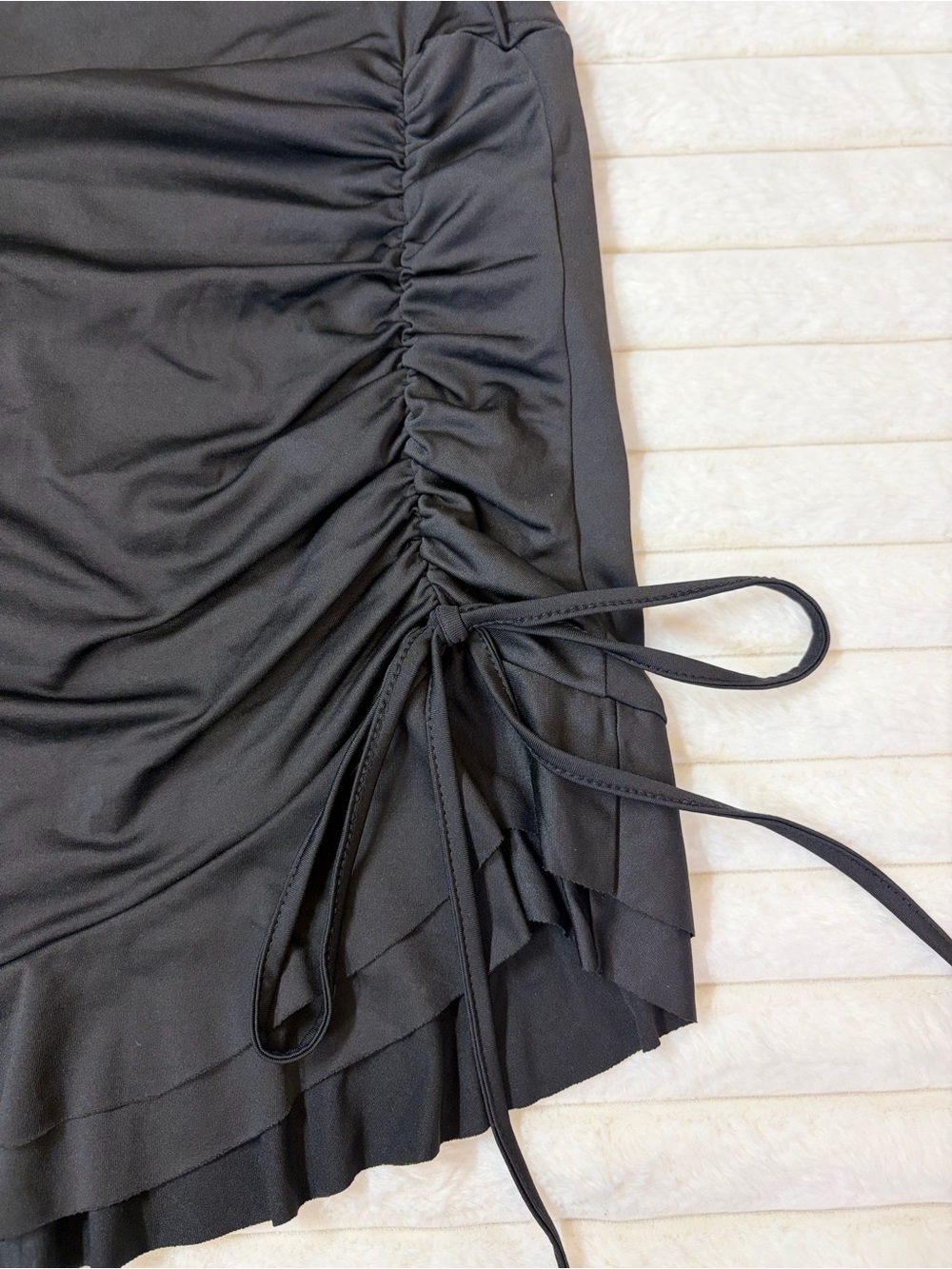 Black Ruffle Drawstring Mini Skirt - Picture 2 of 4